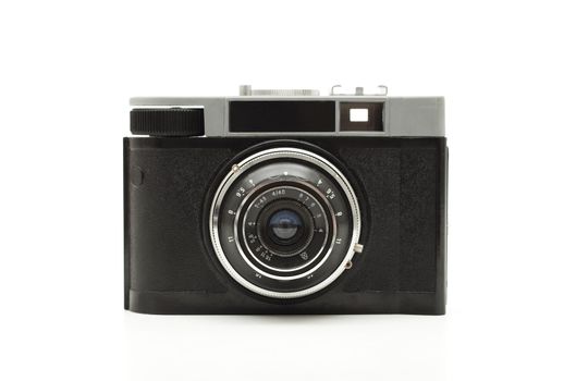 old antique analog photo camera isolated on white