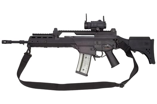 Advanced automatic weapon G36 in armament of NATO and German army.
