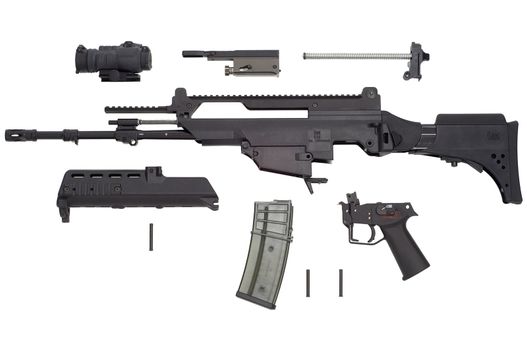 Advanced automatic weapon G36 in armament of NATO and German army.