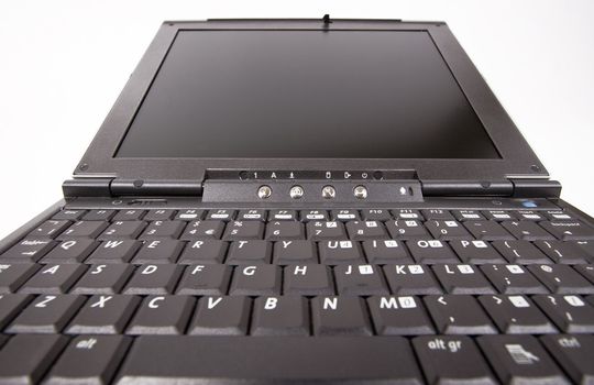 Wide angle laptop view with black screen