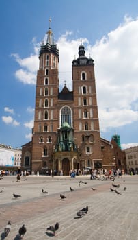 Beautiful summer view of Mariacki Church in Cracow, Poland