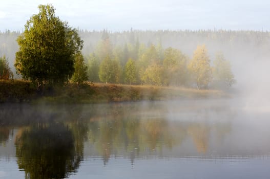 Sunset near the river on eastern part of Finland