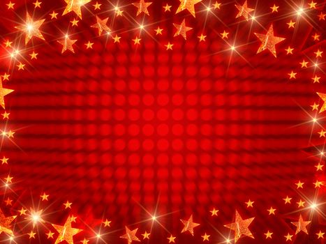 red christmas background with stars, lights and dots