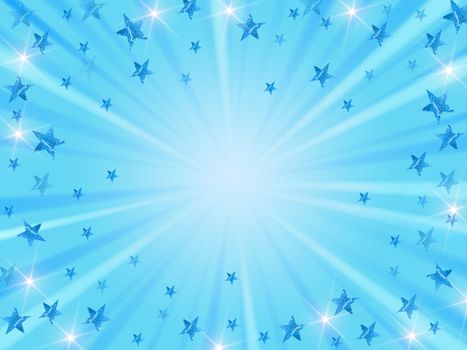 blue christmas background with stars, lights and rays