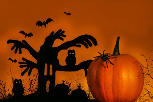 Spooky halloween tree with pumpkin