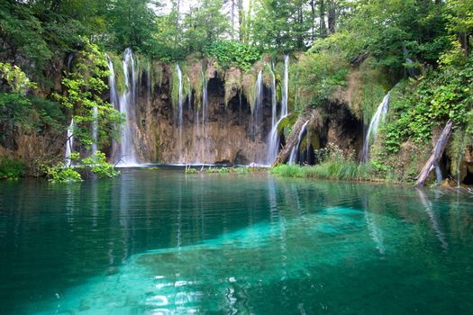 Waterfalls and lake in Plitvice Lakes National Park
