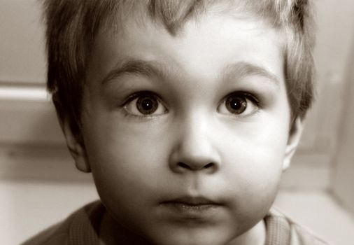 Portrait of the child looking upwards