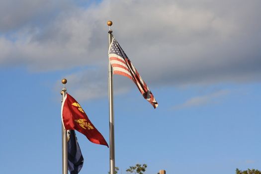 American, Fleur-de-lis, and Louisiana flags