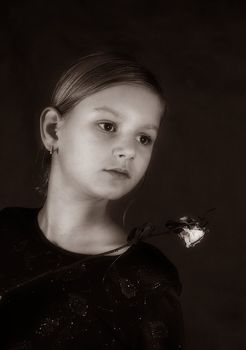 Portrait of the young girl. b/w+sepia