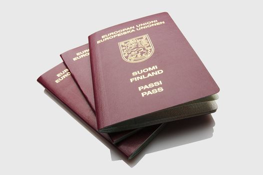 Isolated pile of Finnish passports 