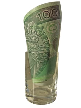 a hundret-zloty bill in the goblet