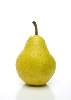 On yellow pear with drops on white background. Look for more fruits and vegetables at my gallery