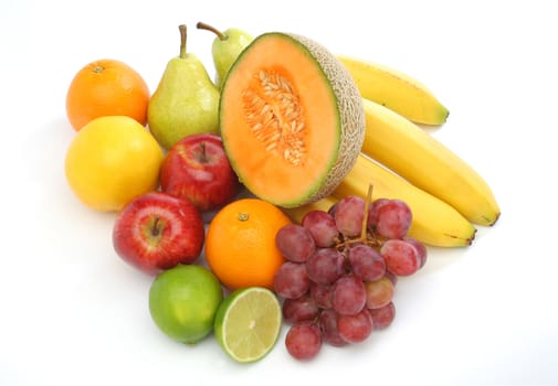 Colorful group of fresh fruits for a balanced diet. White background. Look at my gallery for more fresh fruits and vegetables.