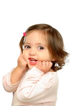 Little girl simling at camera with a beautiful expression (portrait). More pictures of this baby at my gallery
