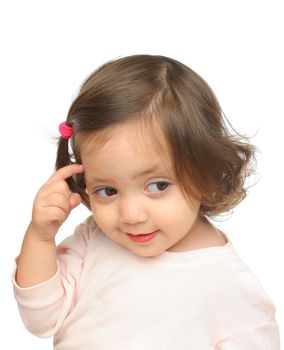 Little girl smiling and thinking  with a beautiful expression (portrait). More pictures of this baby at my gallery
