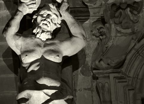 Medieval statue or gargoyle in the old city of Mdina in Malta, on public National Cathedral Museum