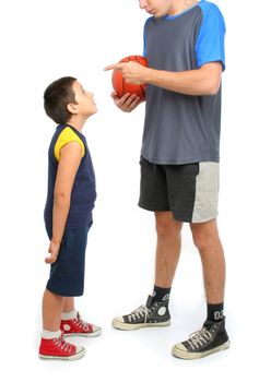 little boy asking big man to play basketball . From my sport series.