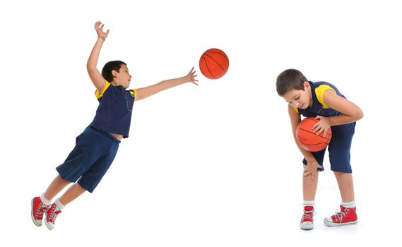 Boy playing basketball isolated. Different positions. From my sport series.