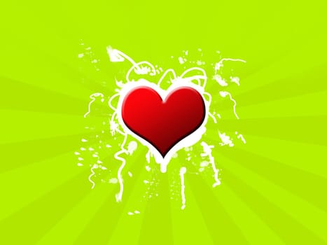 Red heart with green retro background