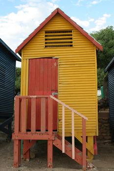 Colourfull cabin on the beach in summer