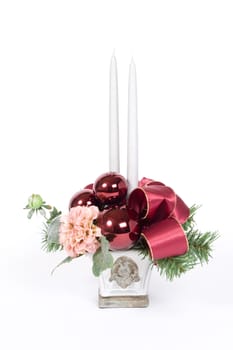 Christmas table decoration series with candles and glass balls