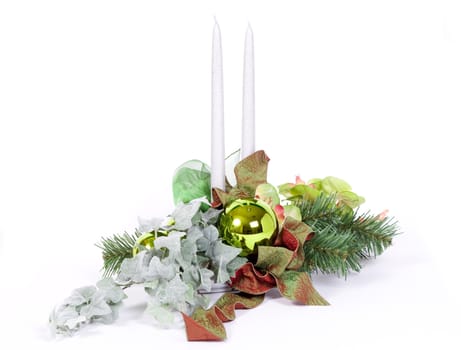 Christmas table decoration series with candles and glass balls