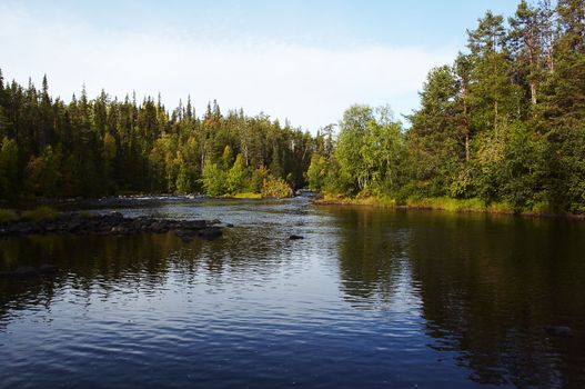 Autumn river landscape from Lapland,Finland