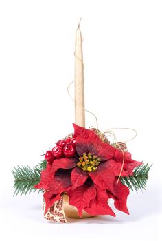 Christmas table decoration with candles and poinsettia series