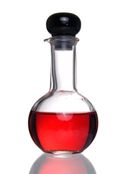  Flask with a red liquid on a white background 