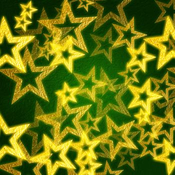 golden stars over green background with feather center