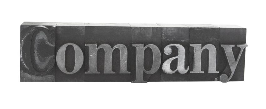 old metal letterpress letters form the word 'Company' isolated on white