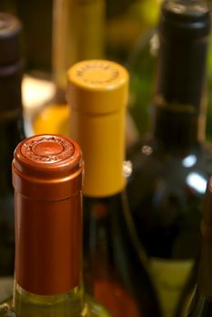 A close up of a collection of wine bottles