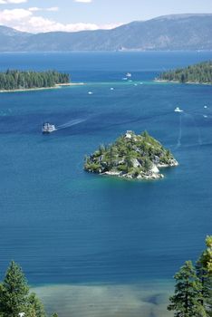 Emerald Bay in the Lake Tahoe area with a view towards the bay entrance.