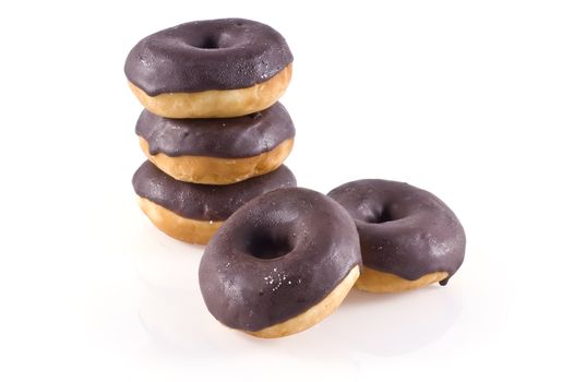 Chocolate donuts, isolated on a white background.