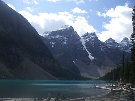Calmness reflects the Rocky Mountains at Lake Louise
