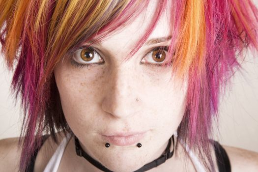 Close-Up of a Punk Girl with Brightly Colored Hair