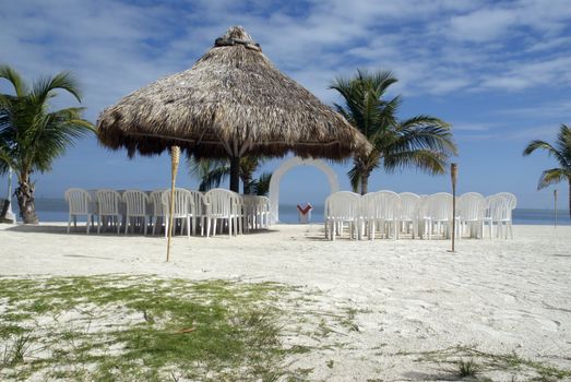 A beautiful wedding pavilion set on a tropical beach