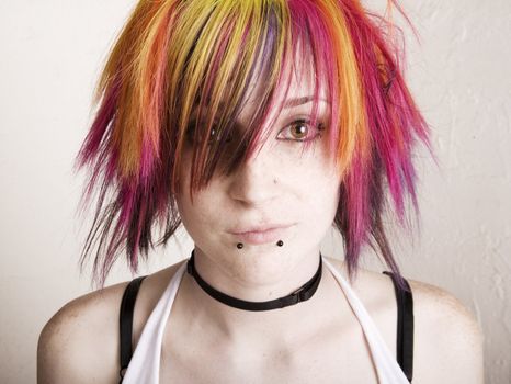 Close-Up of a Punk Girl with Brightly Colored Hair