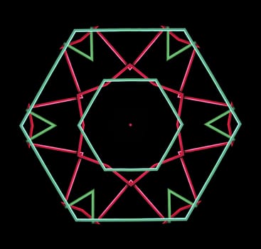 abstract in red, green and black with hexagons