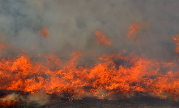 big red fire and dark dense smoke