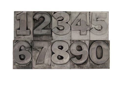 old, inkstained numbers in letterpress lead type