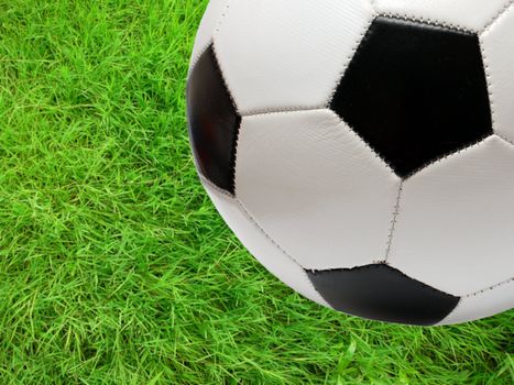 football soccer ball close-up over green grass field