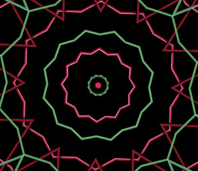 abstract in red, green and black with polygons

