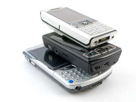 Several Modern Mobile Phones on White Background