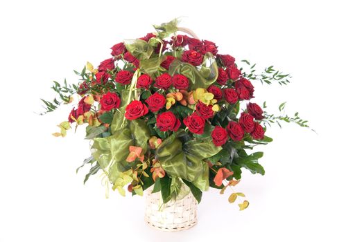 Big basket full of beautiful red roses