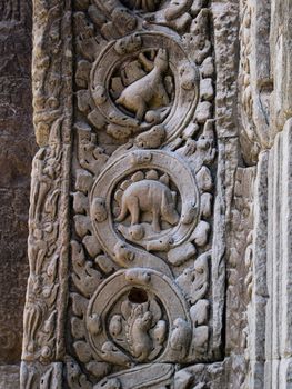 a picture of dinosauros at the cambodia temple