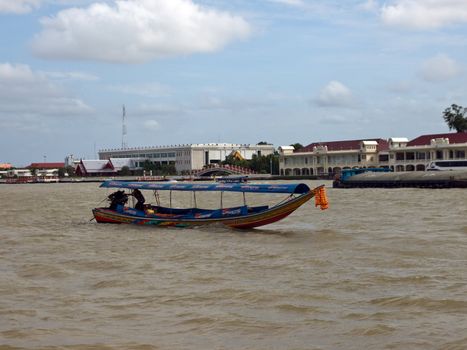 the picture of long tail boat at the bangkok river