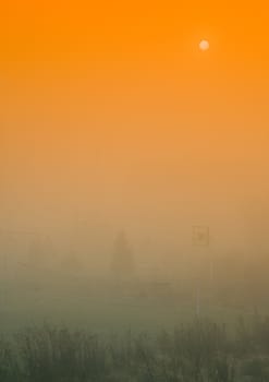 Foggy autumn and non-urban scene in southern Poland