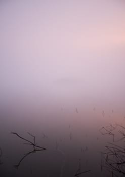 Foggy morning and non-urban scene in southern Poland