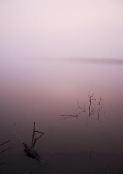 Foggy morning and non-urban scene in southern Poland